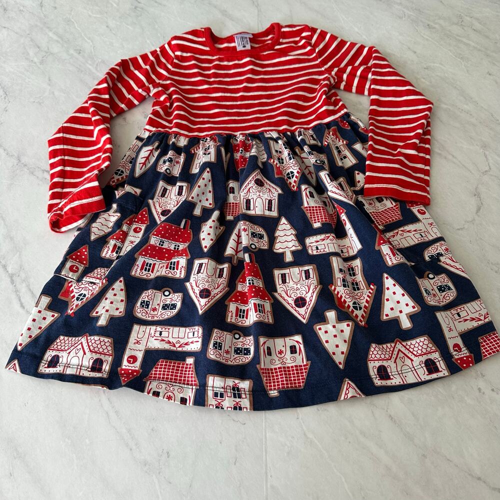 Hanna Andersson Holiday Mixie Dress Gingerbread Christmas Village Size 6-7 girls